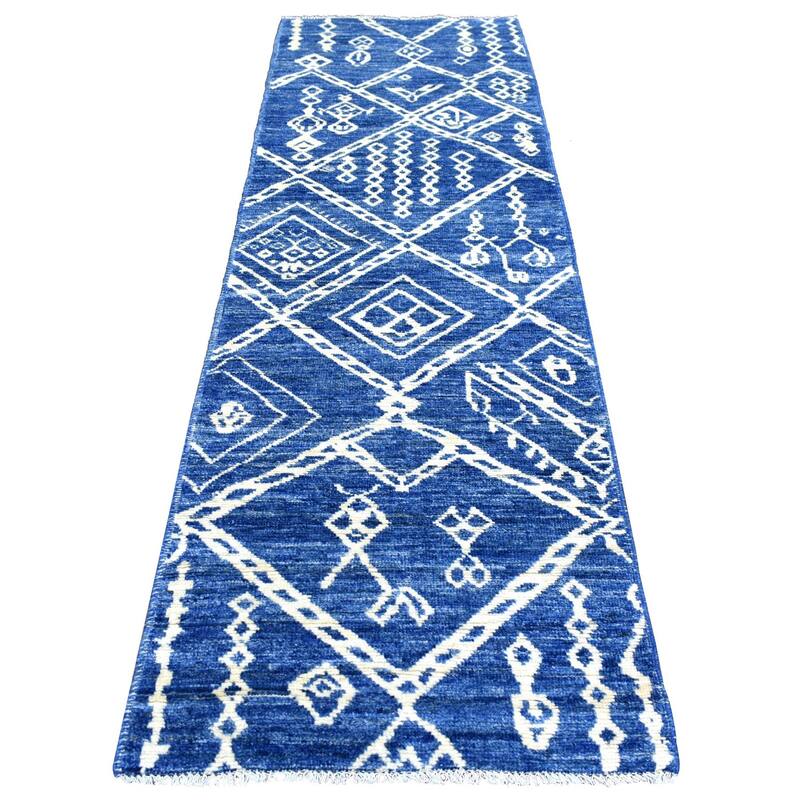 Shahbanu Rugs Denim Blue Boujaad Moroccan Berber Criss Cross Pattern